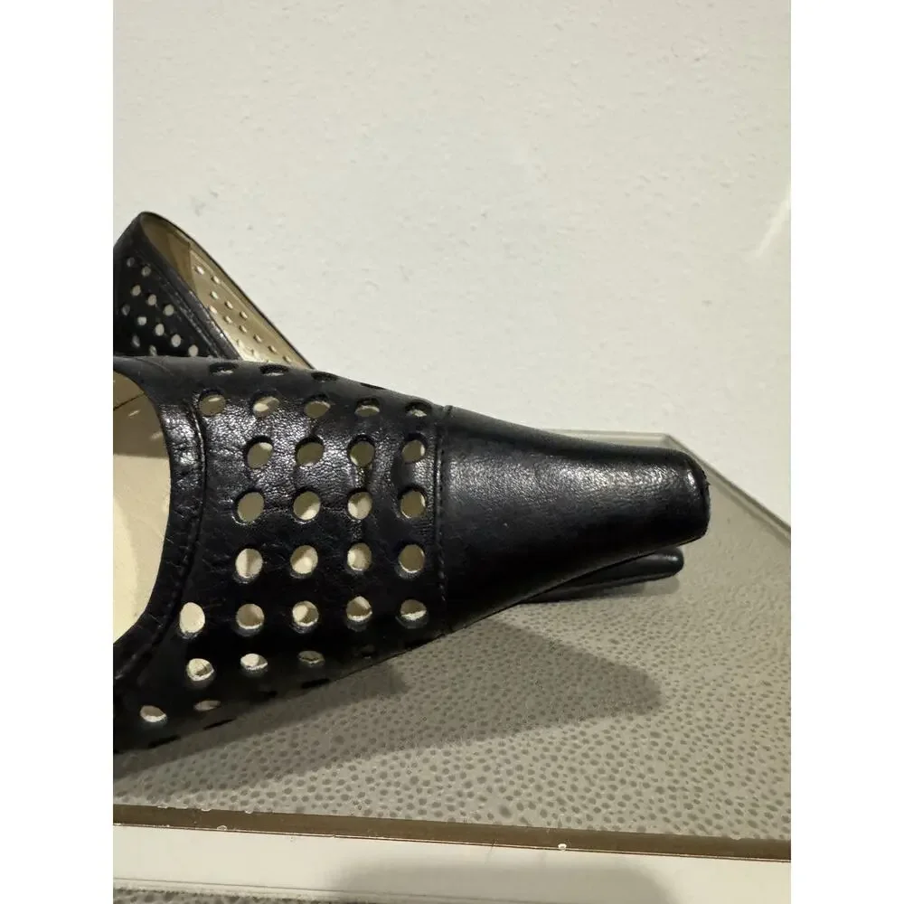 PRADA Y2K Pumps Heel Leather Black Point Toe Cutout Sz 37.5 / 7.5